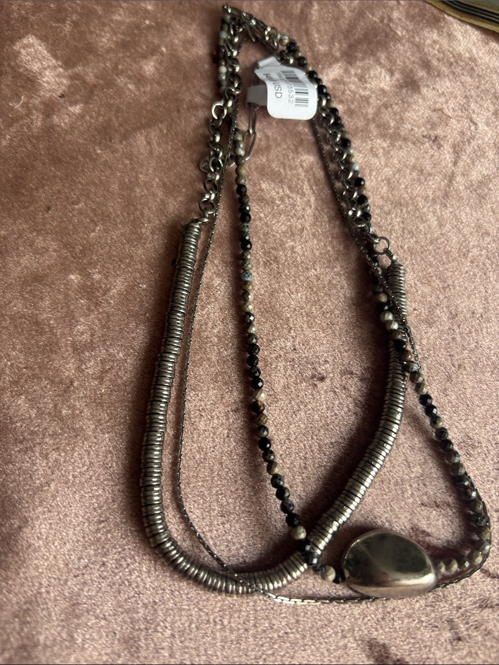 Free People Layered Black and Silver Multi-Strand Necklace